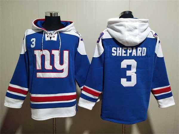 Men's New York Giants #3 Sterling Shepard Blue Lace-Up Pullover Hoodie,We sell and wholesale Men's New York Giants #3 Sterling Shepard Blue Lace-Up Pullover Hoodie on line form chian!